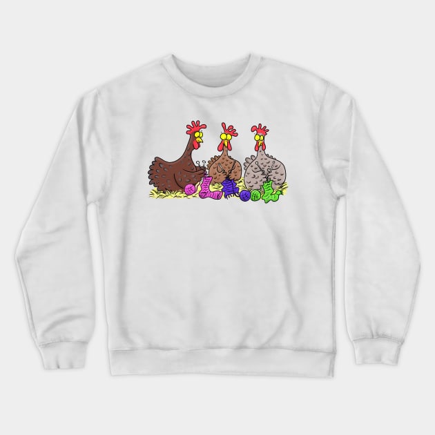 Funny chicken trio knitting cartoon Crewneck Sweatshirt by FrogFactory